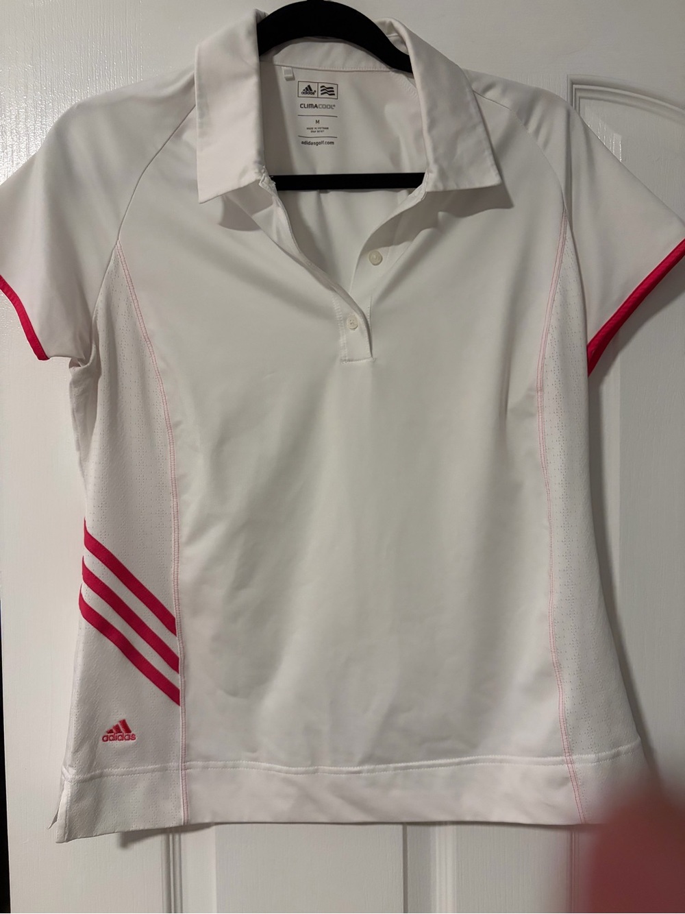 adidas White Polo with Pink Trim